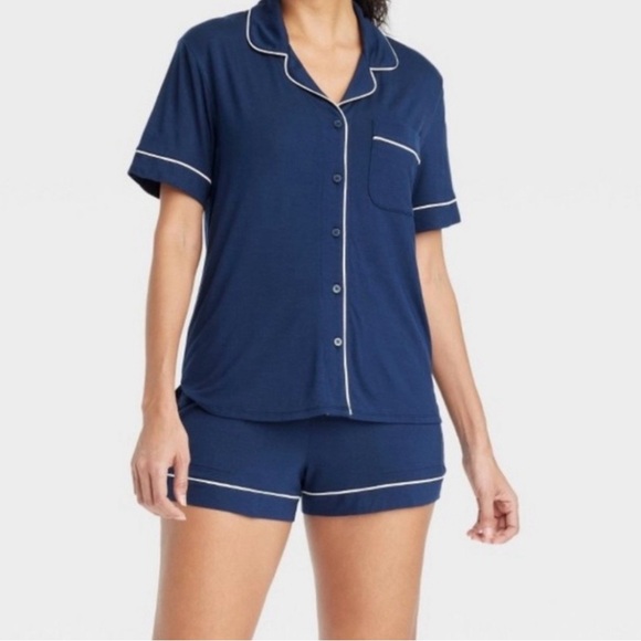 Auden Other - Auden Cloud Soft Navy Notch Collar Button Down Sleepwear Set NWT